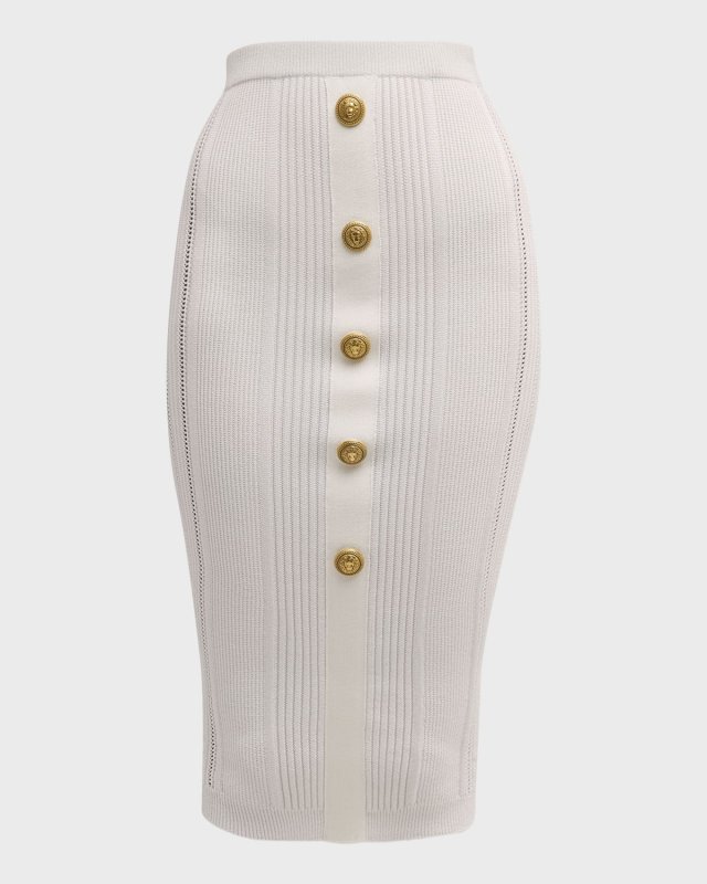 5-Button See-Through Knit Midi Skirt